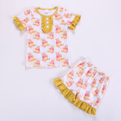 Girls Pooh Printed Ruffle Pajamas