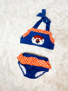 Girls Navy Collegiate Auburn Tiger Two Piece Swim